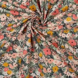 Tissu coton floral fest Nerida Hansen rosepoudré/amande