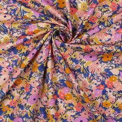 Tissu coton floral fest Nerida Hansen corail/bleu