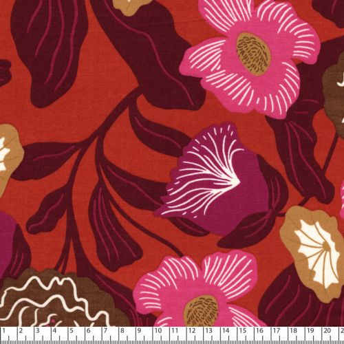 Tissu coton London Floral Nerida Hansen rouille/bordeaux