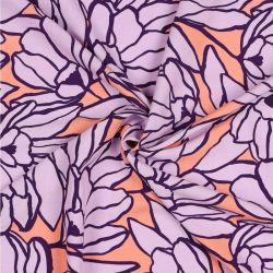 Tissu viscose Eco Vero Inked bouquet Nerida Hansen lilas/corail