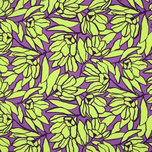 Tissu viscose Eco Vero Inked bouquet Nerida Hansenviolet/anis