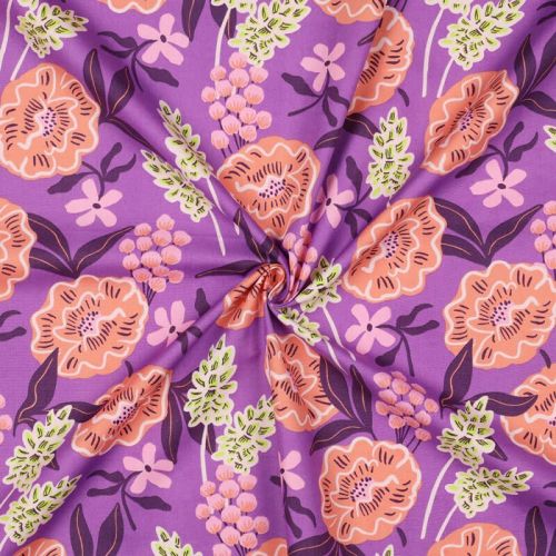 Tissu coton Fresh flowers Nerida Hansen Violet/corail 