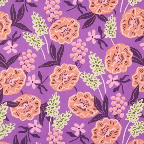 Tissu coton Fresh flowers Nerida Hansen Violet/corail 