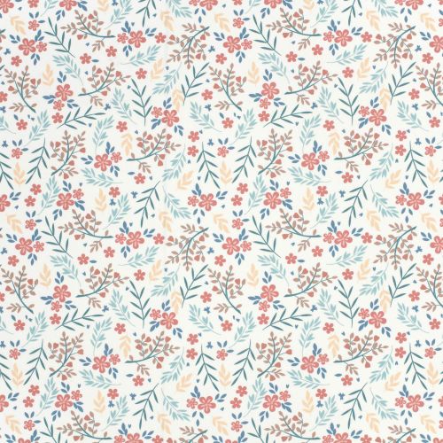 Tissu maillot de bain fleurs fond écru UPF50