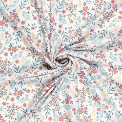 Tissu maillot de bain fleurs fond écru UPF50
