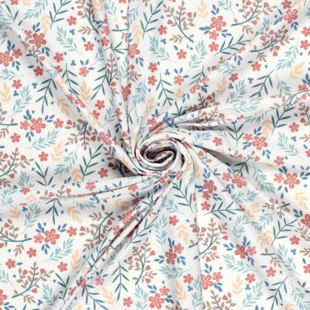 Tissu maillot de bain fleurs fond écru UPF50