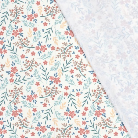 Tissu maillot de bain fleurs fond écru UPF50