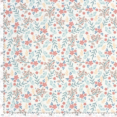 Tissu maillot de bain fleurs fond écru UPF50
