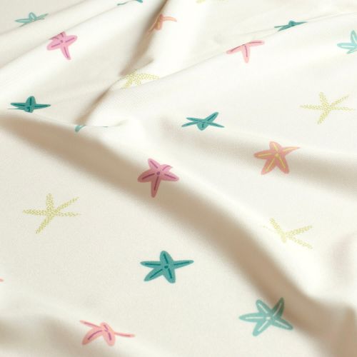 Tissu maillot de bain étoiles fond écru UPF50