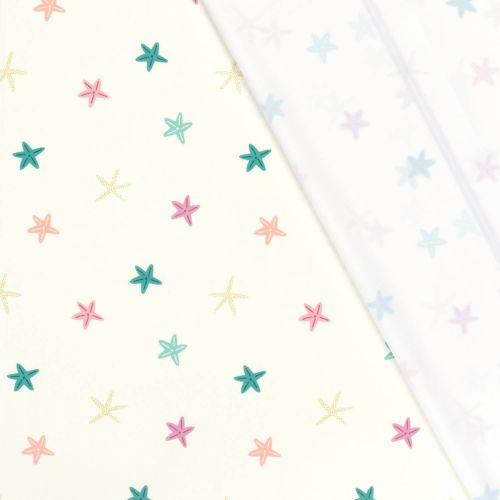 Tissu maillot de bain étoiles fond écru UPF50