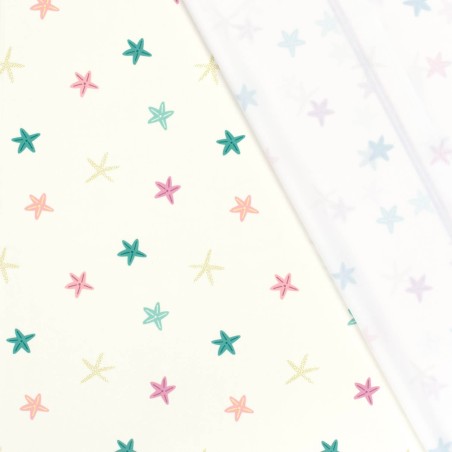 Tissu maillot de bain étoiles fond écru UPF50