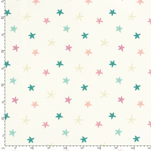 Tissu maillot de bain étoiles fond écru UPF50