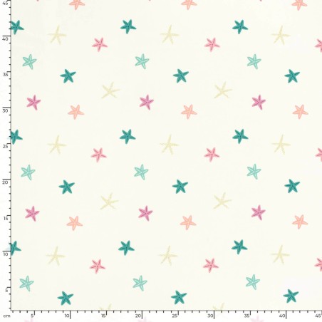 Tissu maillot de bain étoiles fond écru UPF50