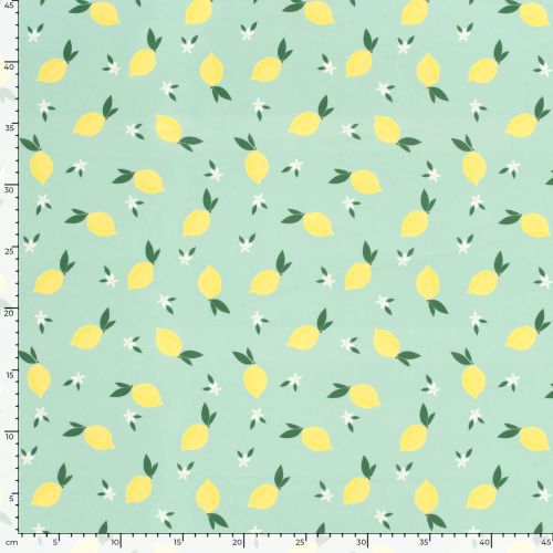 Tissu maillot de bain citrons fond vert UPF50