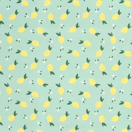 Tissu maillot de bain citrons fond vert UPF50
