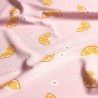 Tissu maillot de bain oranges fond rose UPF50  Tissu maillot de bain oranges fond rose UPF50