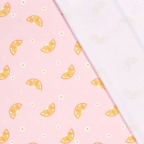 Tissu maillot de bain oranges fond rose UPF50 