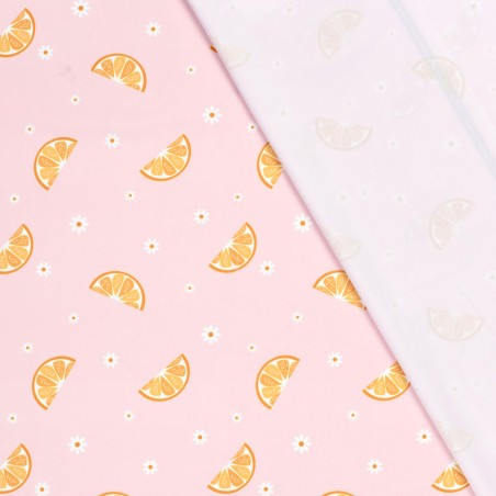 Tissu maillot de bain oranges fond rose UPF50 