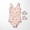 Tissu maillot de bain oranges fond rose UPF50  Tissu maillot de bain oranges fond rose UPF50