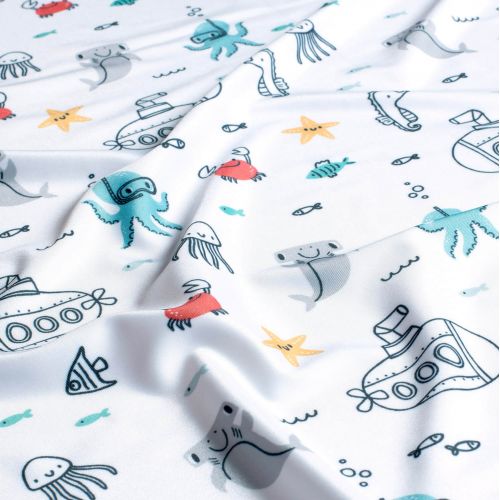 Tissu maillot de bain sous marins fond blanc UPF50