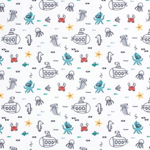 Tissu maillot de bain sous marins fond blanc UPF50