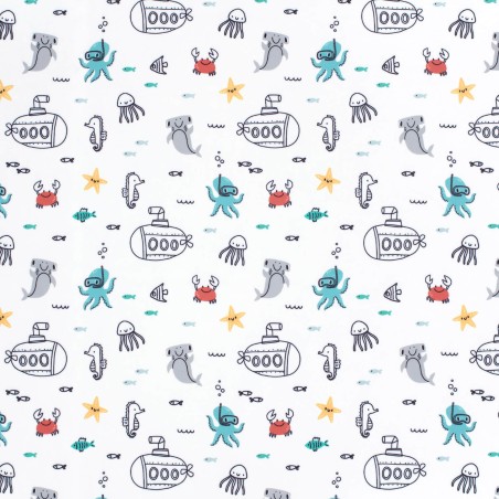 Tissu maillot de bain sous marins fond blanc UPF50
