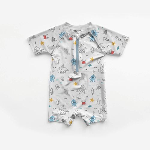 Tissu maillot de bain sous marins fond blanc UPF50