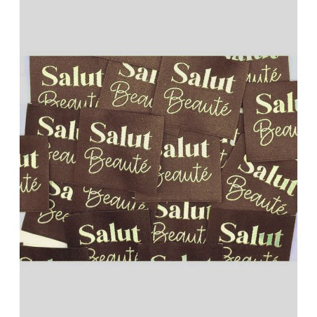 Étiquette tissée à coudre "SALUT BEAUTÉ" Camel