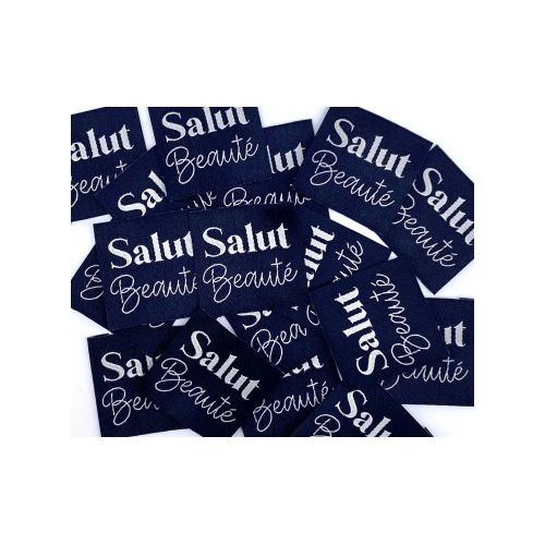 Étiquette tissée à coudre "SALUT BEAUTÉ" Marine