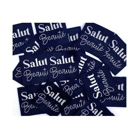 Étiquette tissée à coudre "SALUT BEAUTÉ" Marine