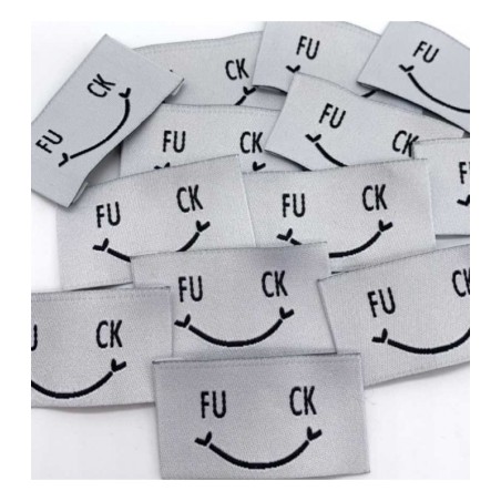 Étiquette Tissée à Coudre Fuck Smiley Gris
