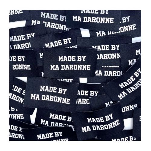 Étiquette Tissée à Coudre Lurex "MADE BY MA DARONNE" Noir