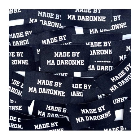 Étiquette Tissée à Coudre Lurex "MADE BY MA DARONNE" Noir