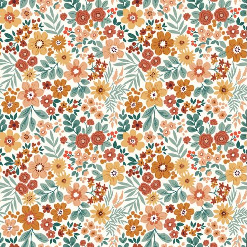 Tissu imperméable fleurs fond écru