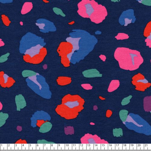 Tissu jersey Animal Mark fond bleu Nerida Hansen