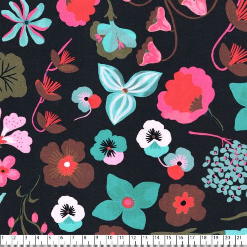 Tissu popeline digital Meadow Flower fond anthracite Nerida Hansen