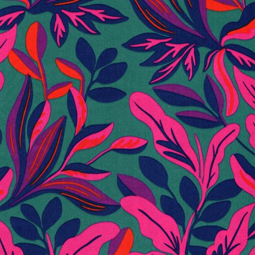 Tissu coton satiné Lush Leaves fond vert Nerida Hansen