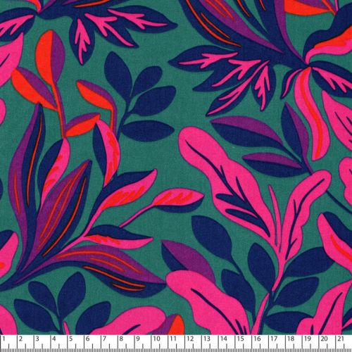 Tissu coton satiné Lush Leaves fond vert Nerida Hansen