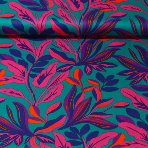 Tissu coton satiné Lush Leaves fond vert Nerida Hansen