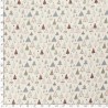 Tissu coton sapins décorés glitter fond blanc cassé
