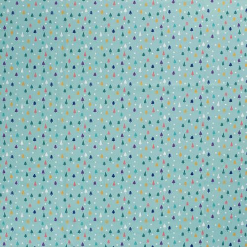 Tissu coton minis sapins fond menthe