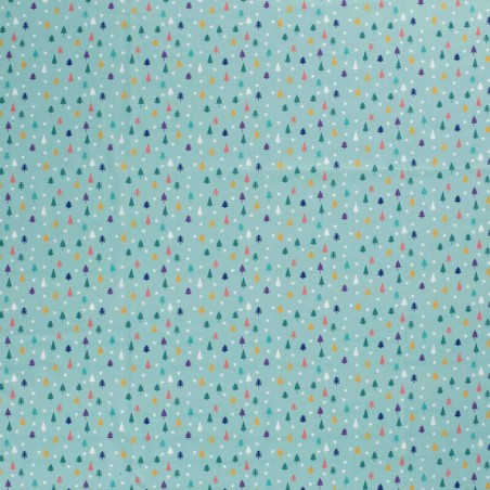Tissu coton minis sapins fond menthe
