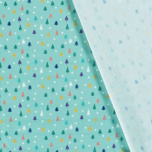 Tissu coton minis sapins fond menthe