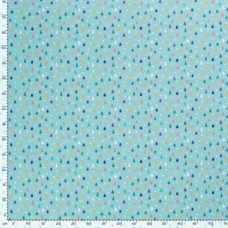 Tissu coton minis sapins fond menthe