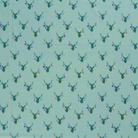 Tissu coton rennes fond menthe 