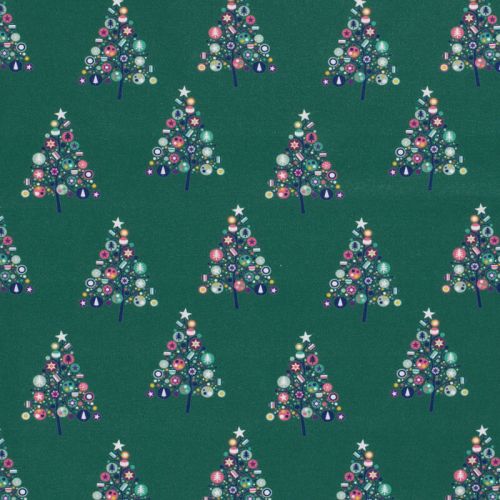Tissu coton sapins fond menthe foncée