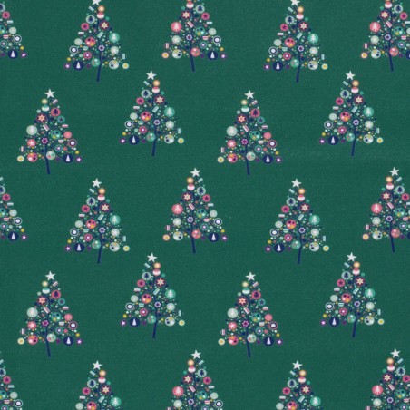 Tissu coton sapins fond menthe foncée