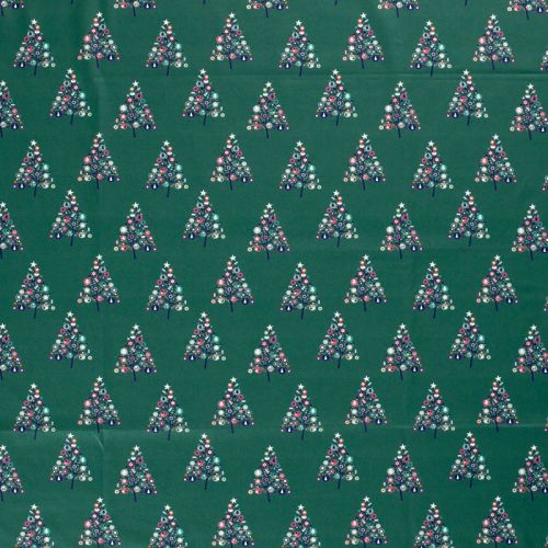 Tissu coton sapins fond menthe foncée