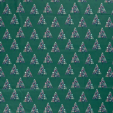 Tissu coton sapins fond menthe foncée