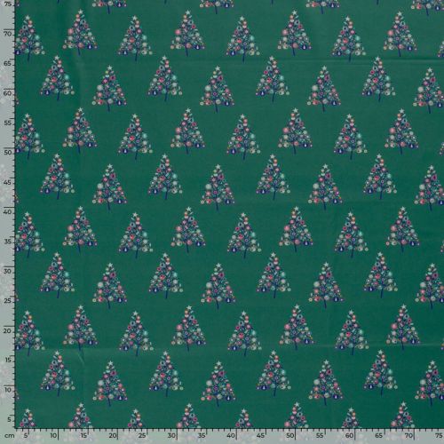 Tissu coton sapins fond menthe foncée